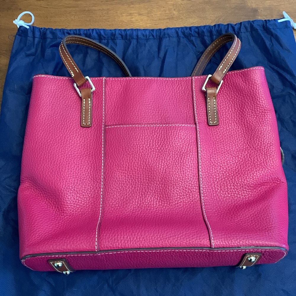 Dooney & Bourke Hot Pink Pebble Leather Tote with Brown Handles - Picture 3 of 9